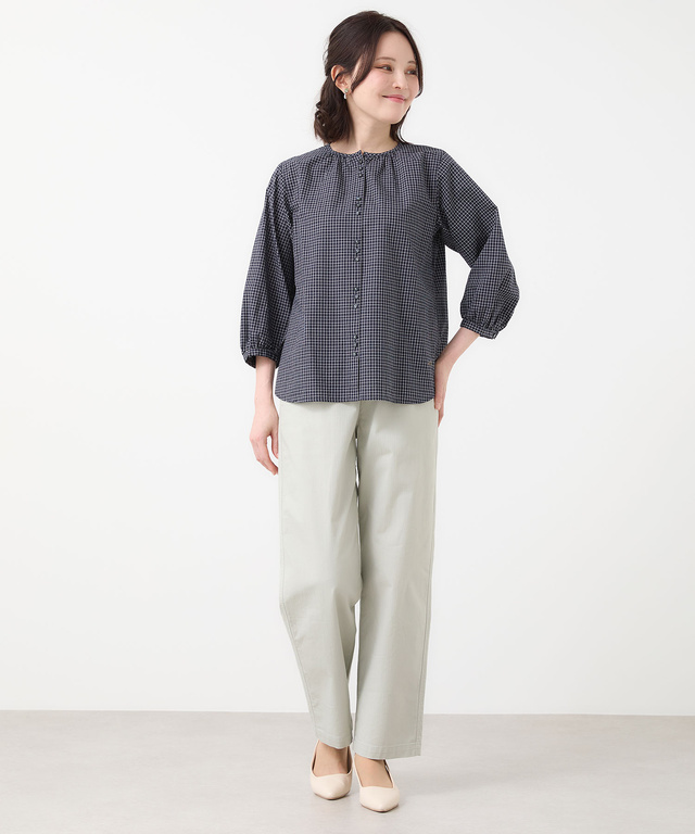 スノーコットン ミニチェック ブラウス【接触冷感】