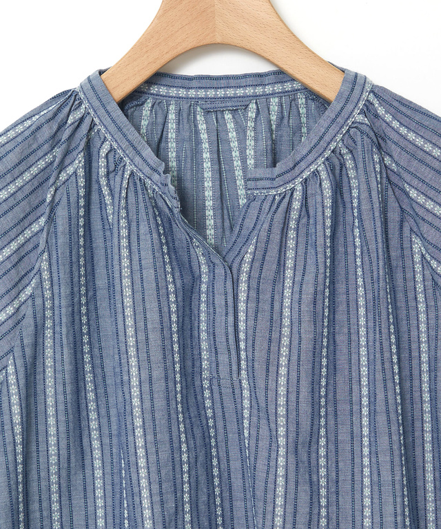 ジャカード スキッパー 七分袖ブラウス 