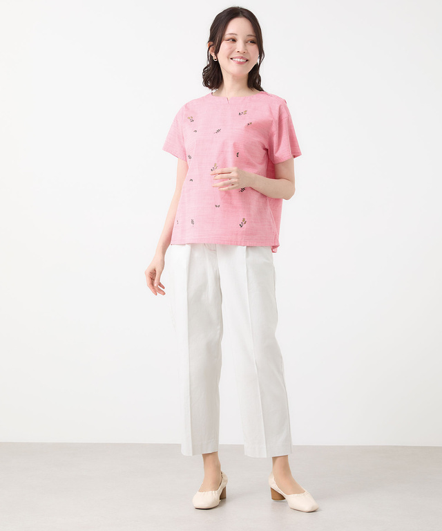 ダンガリー 刺繍 ブラウス