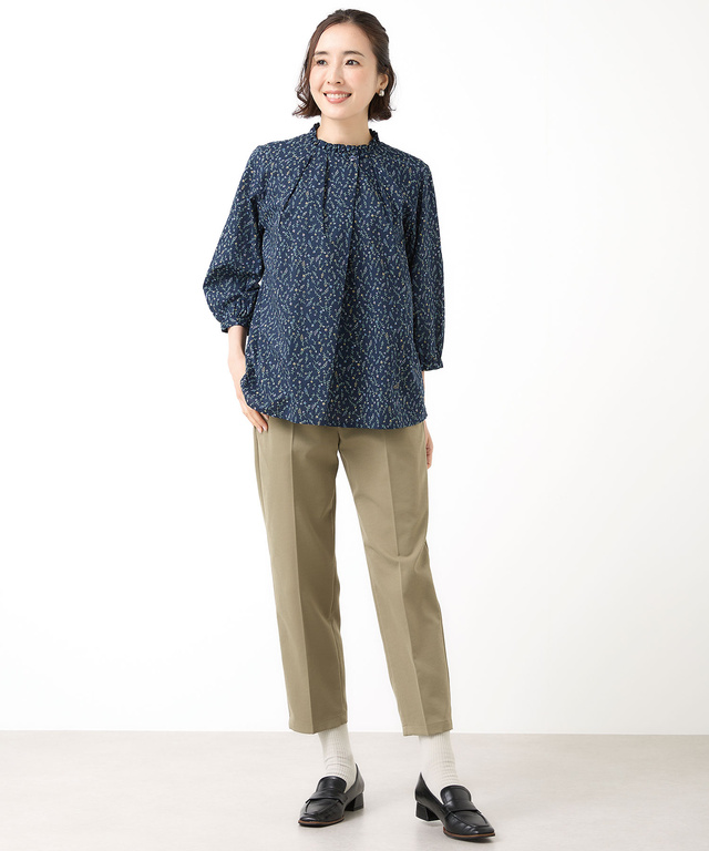 小花柄プリント フリル襟 ブラウス