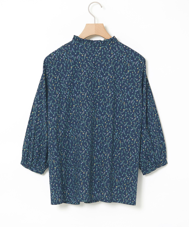小花柄プリント フリル襟 ブラウス