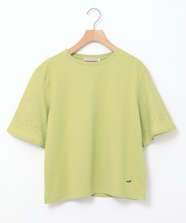 コットン 五分袖 刺繍 Tシャツ