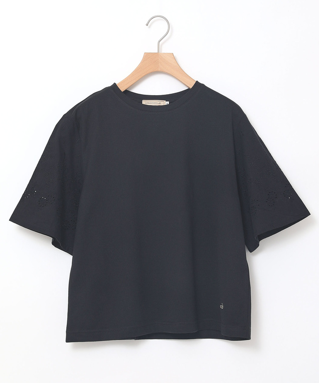 コットン 五分袖 刺繍 Tシャツ