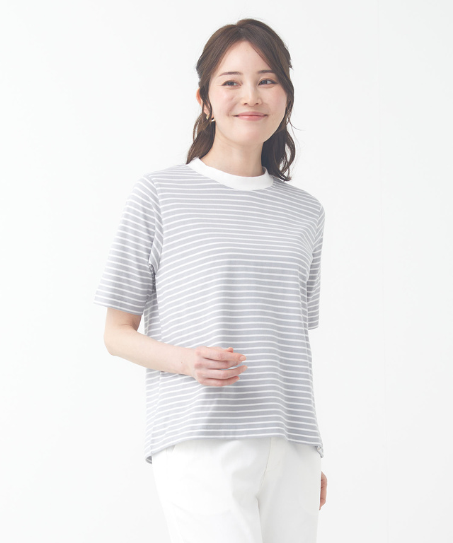 モックネック ボーダー Tシャツ