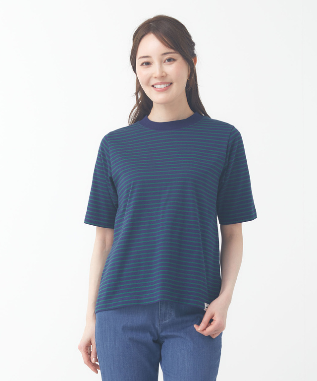 モックネック ボーダー Tシャツ