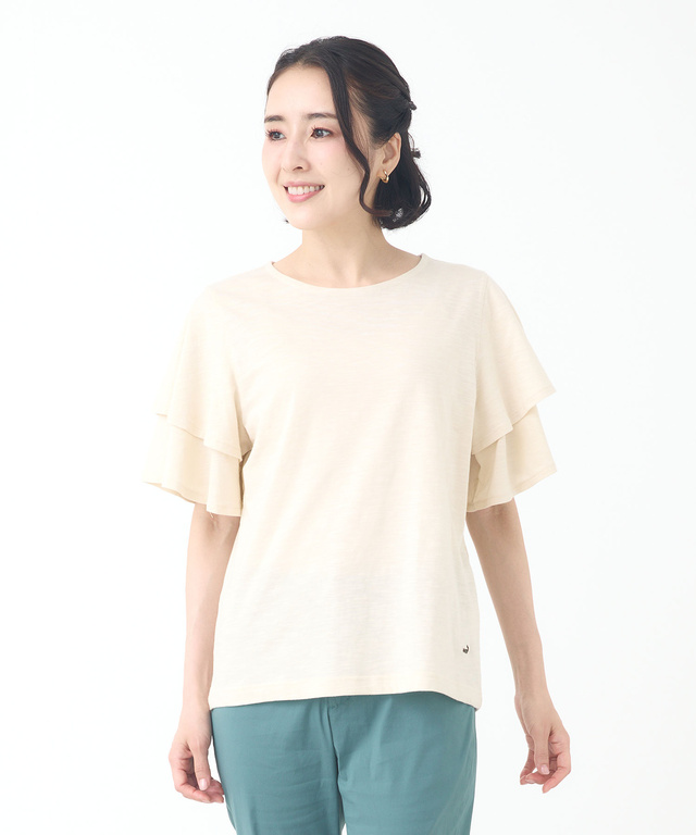 スラブ天竺 フリルスリーブ Tシャツ