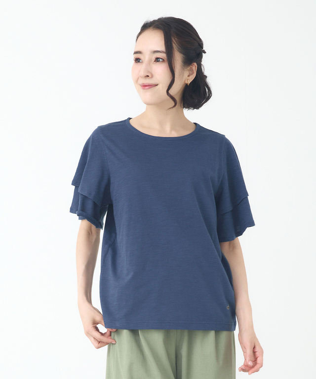 スラブ天竺 フリルスリーブ Tシャツ