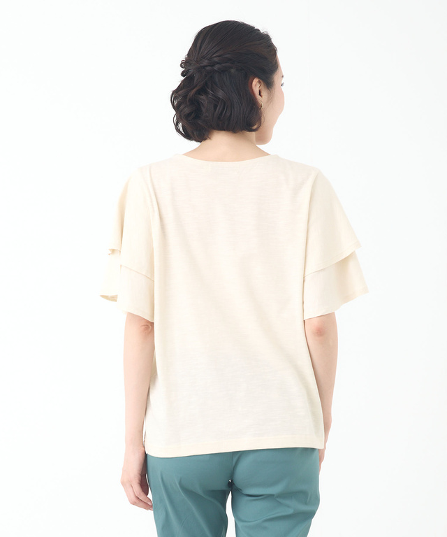 スラブ天竺 フリルスリーブ Tシャツ