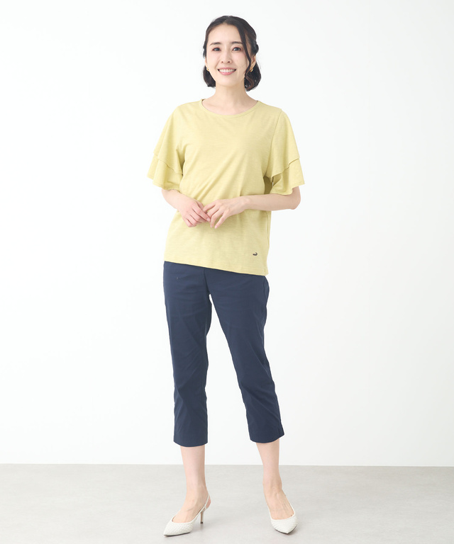 スラブ天竺 フリルスリーブ Tシャツ