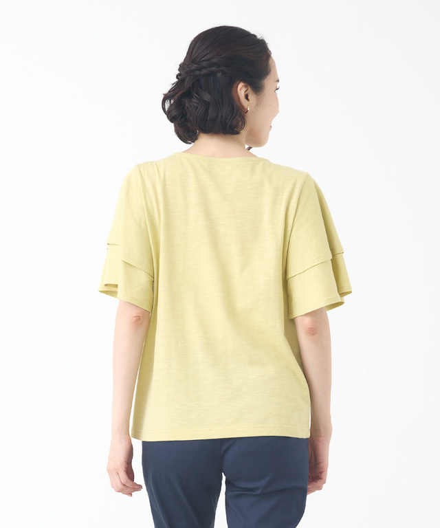 スラブ天竺 フリルスリーブ Tシャツ