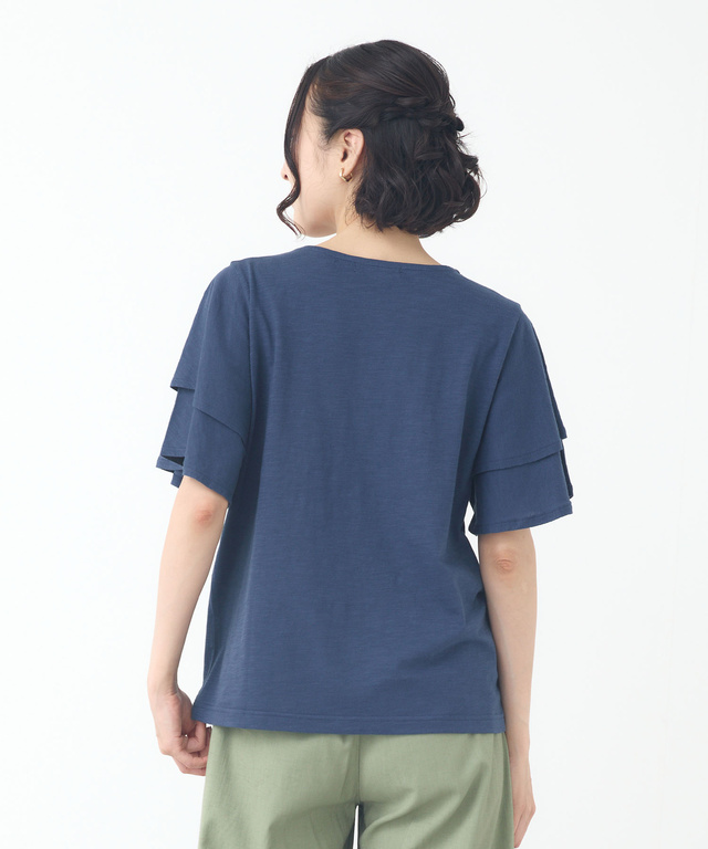 スラブ天竺 フリルスリーブ Tシャツ