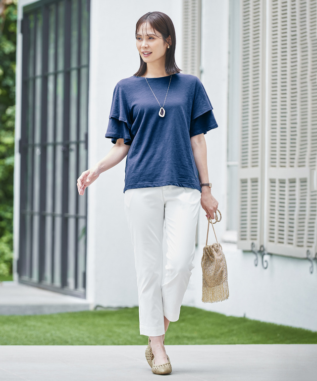 スラブ天竺 フリルスリーブ Tシャツ