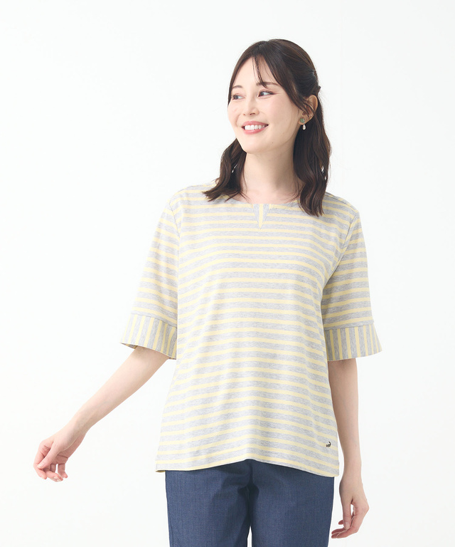 スノーリネン ボーダー Tシャツ【接触冷感】
