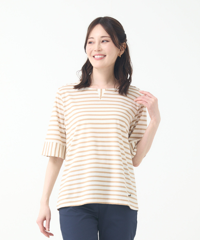 スノーリネン ボーダー Tシャツ【接触冷感】