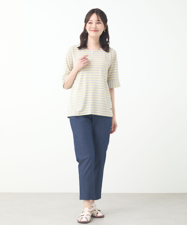 スノーリネン ボーダー Tシャツ【接触冷感】