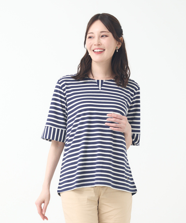 スノーリネン ボーダー Tシャツ【接触冷感】