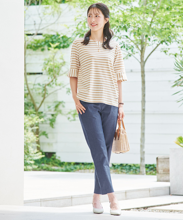 スノーリネン ボーダー Tシャツ【接触冷感】