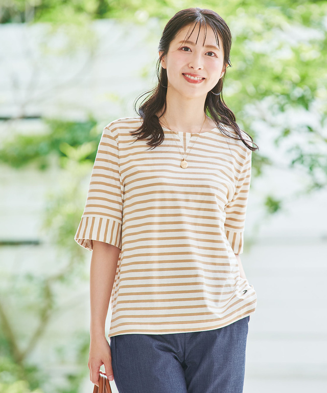 スノーリネン ボーダー Tシャツ【接触冷感】