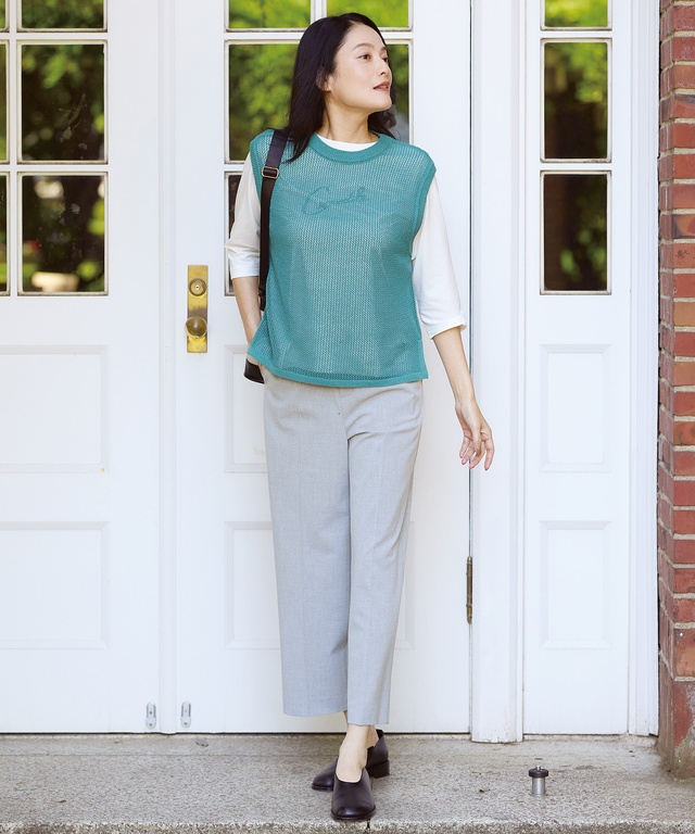 リボンロゴプリント 七分袖 Tシャツ