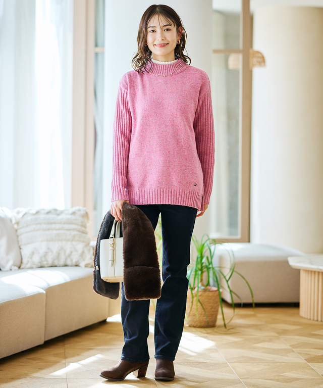 ケーブル柄 ハイネック カットソー