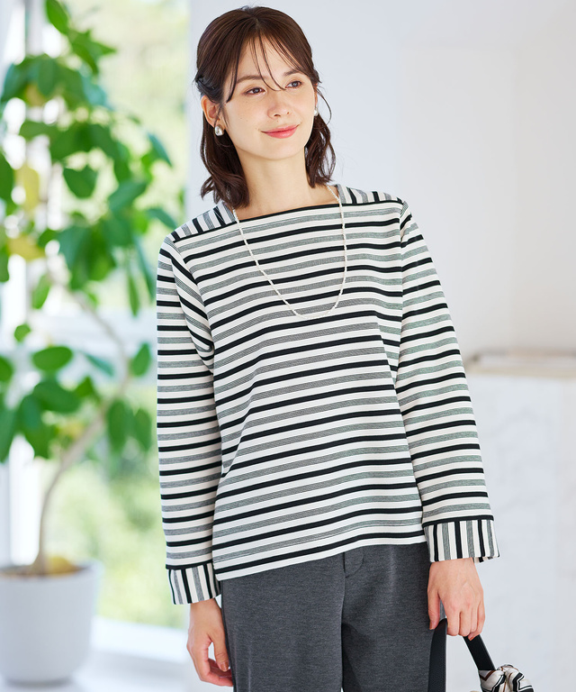 スクエアネック ボーダー プルオーバー