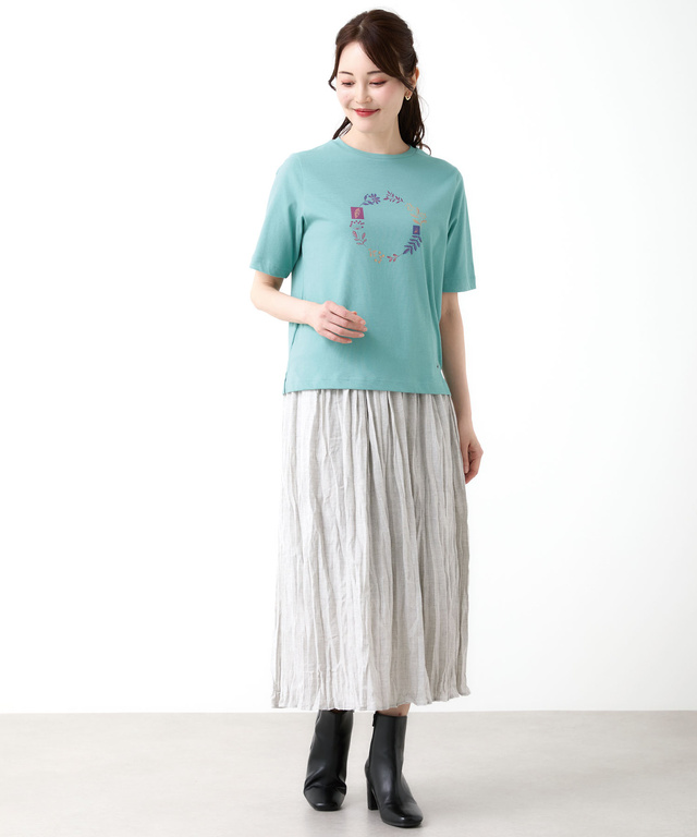 フラワーリース プリント Tシャツ