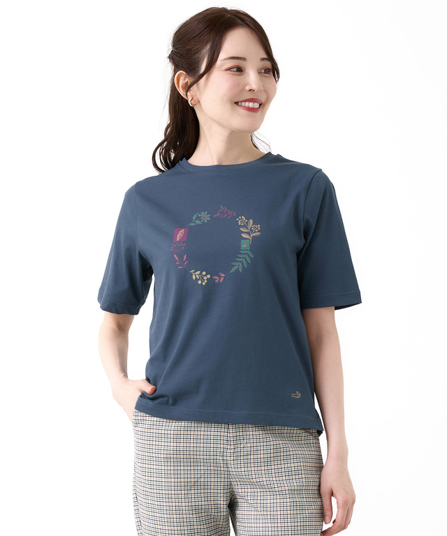 フラワーリース プリント  Tシャツ