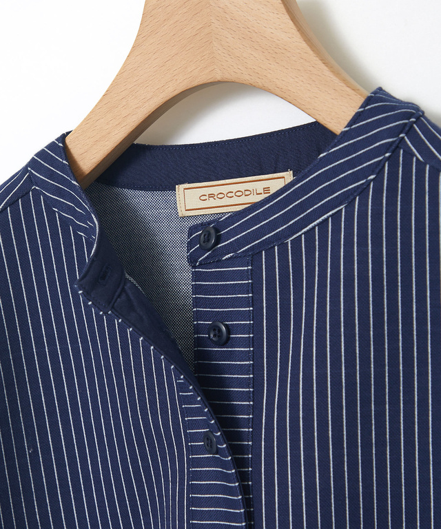 ストライプ ヘンリーネック チュニック