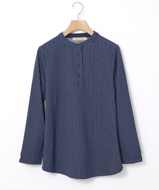 ストライプ ヘンリーネック チュニック