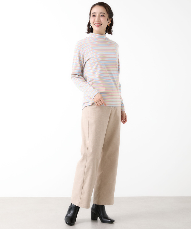 マルチボーダー スムース ハイネックカットソー