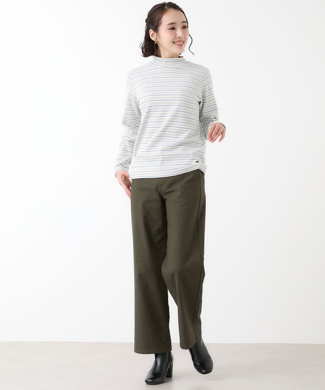 マルチボーダー スムース ハイネックカットソー