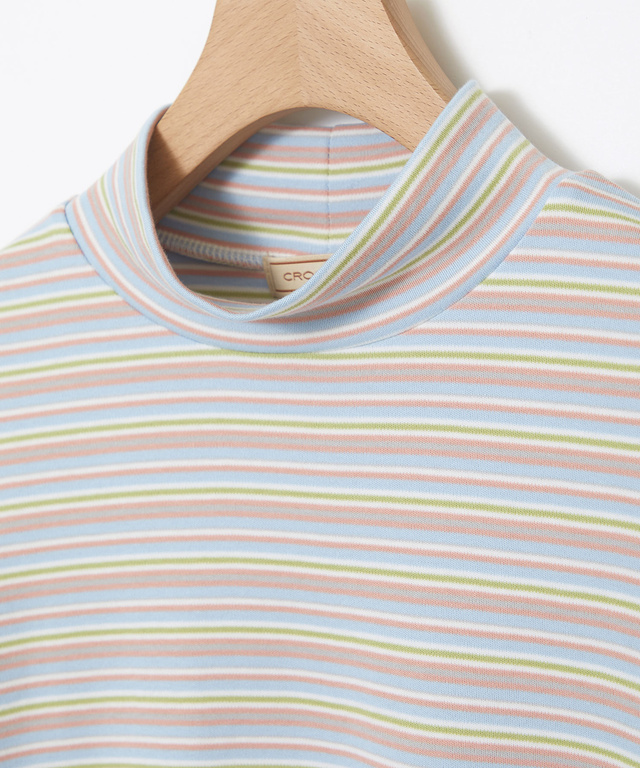 マルチボーダー スムース ハイネックカットソー