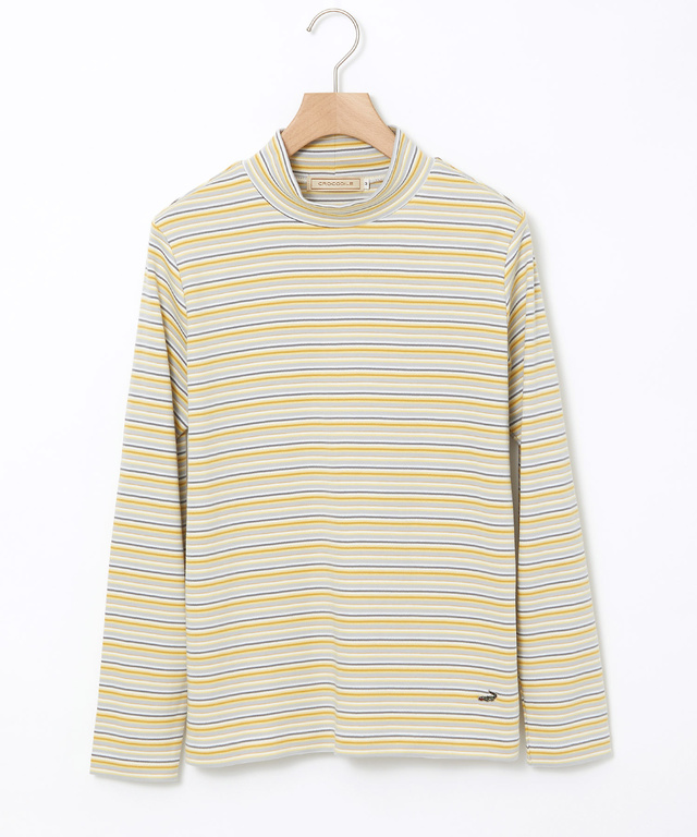 マルチボーダー スムース ハイネックカットソー