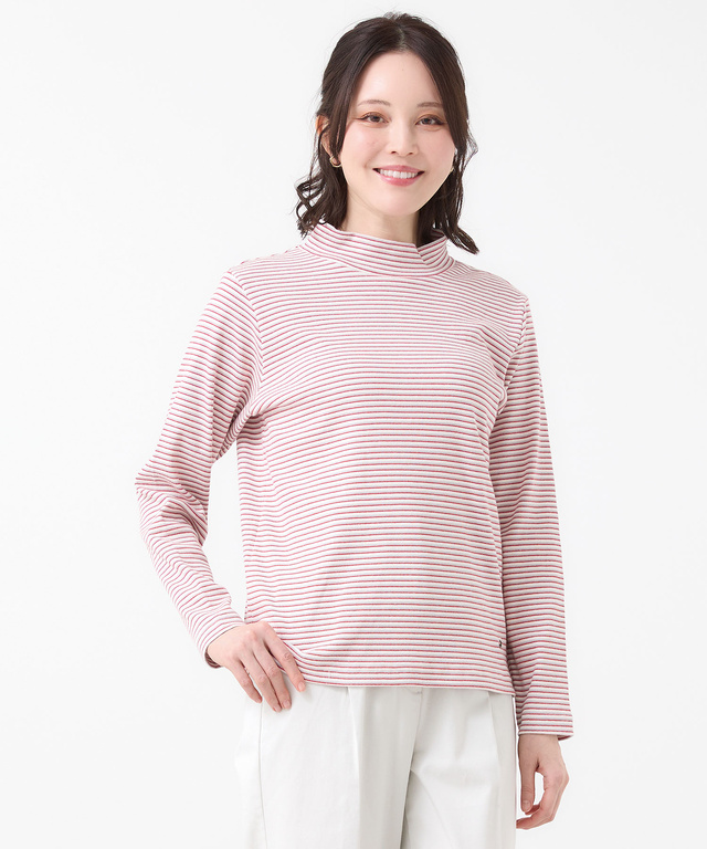 リブボーダー ハイネック カットソー