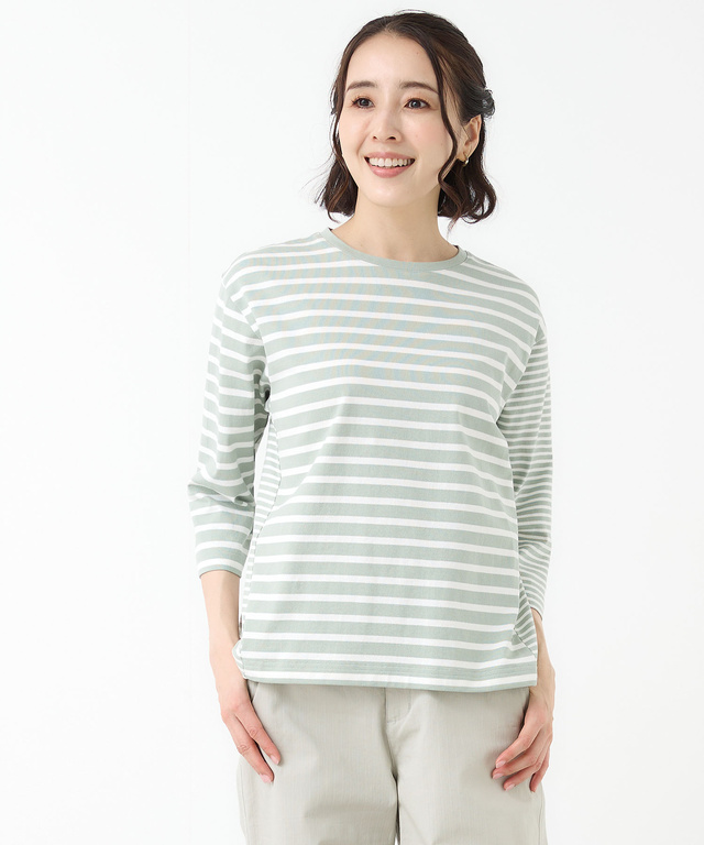 ボーダー 切り替え 七分袖Tシャツ