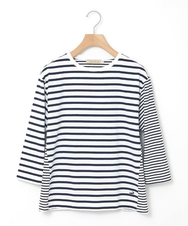 ボーダー 切り替え 七分袖Tシャツ