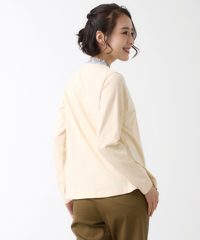 小花柄 フリル襟 プルオーバー