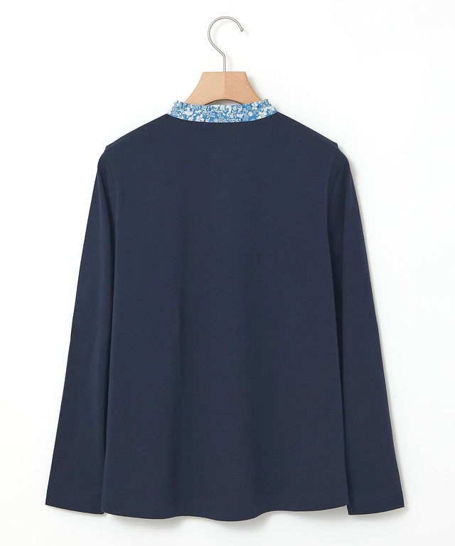 小花柄 フリル襟 プルオーバー