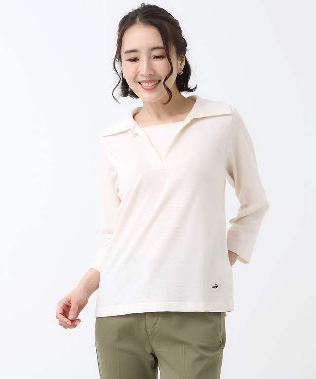 リップルボーダー 七分袖 Tシャツ