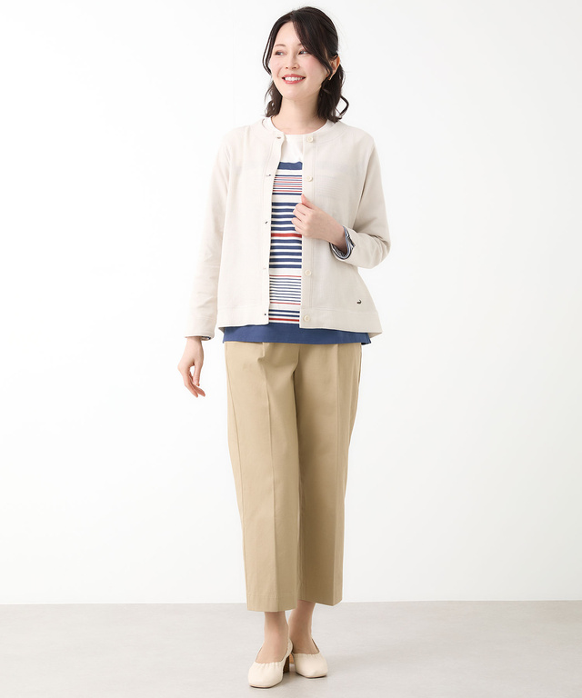 ワッフル生地 切り替え カーディガン