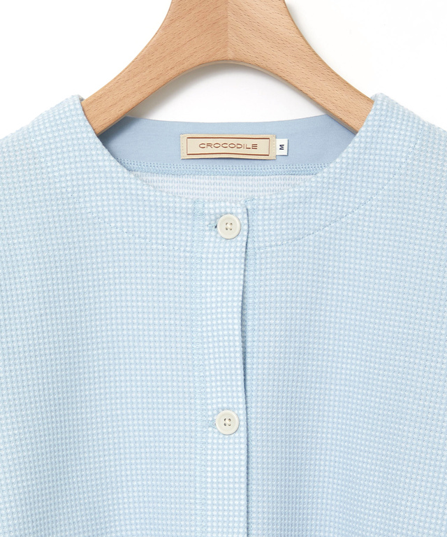 ワッフル生地 切り替え カーディガン