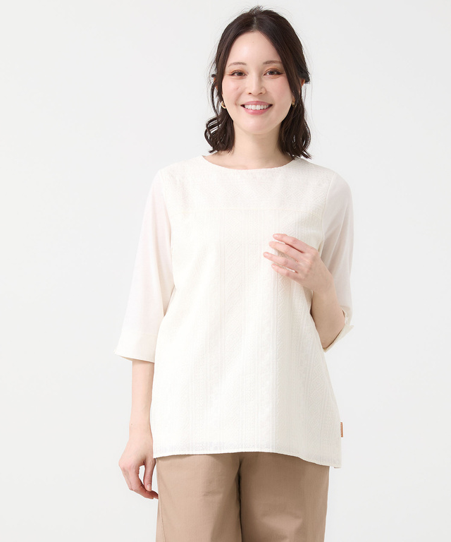 刺繍切り替え 七分袖 カットソー