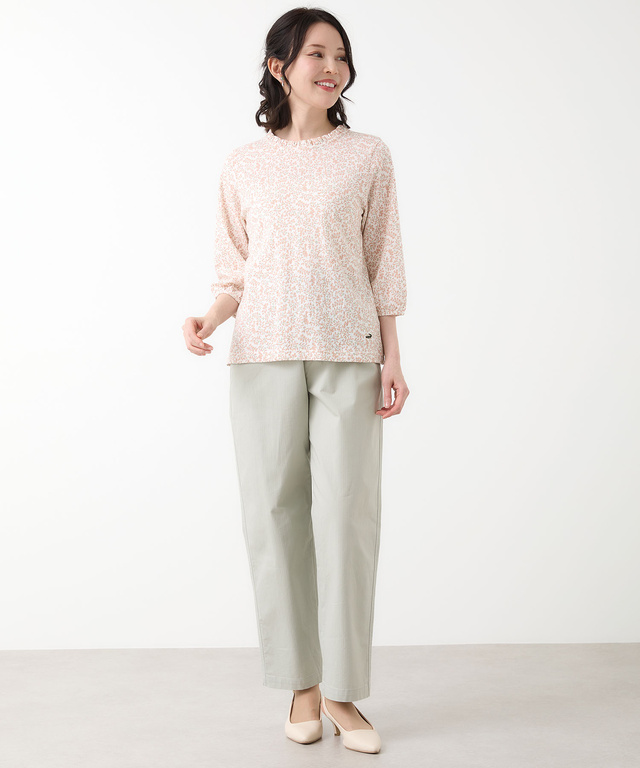 総柄プリント フリル襟 カットソー