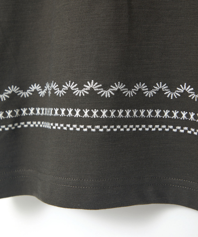 裾刺繍 スラブ天竺 Tシャツ