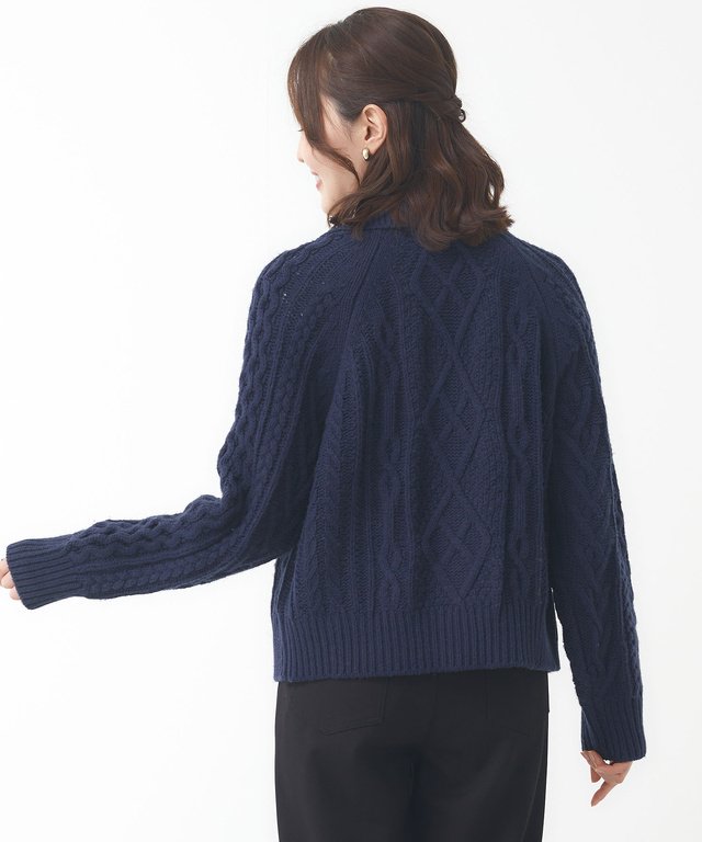 ウールブレンド ケーブル ジップカーディガン