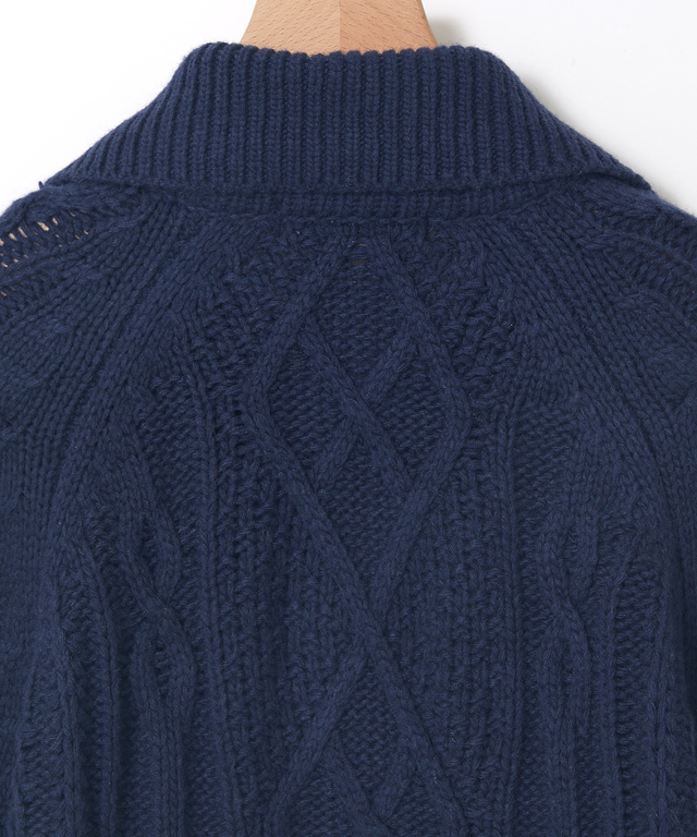 ウールブレンド ケーブル ジップカーディガン