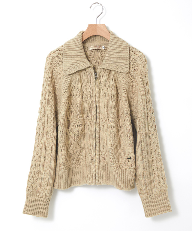 ウールブレンド ケーブル ジップカーディガン