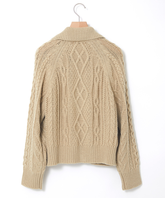 ウールブレンド ケーブル ジップカーディガン