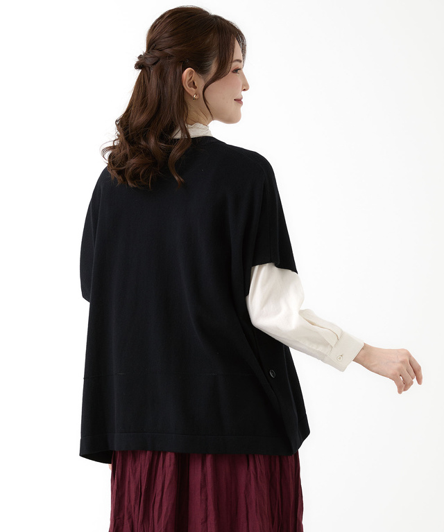 ウールブレンド ポンチョ風 ニット ベスト【手洗いOK】