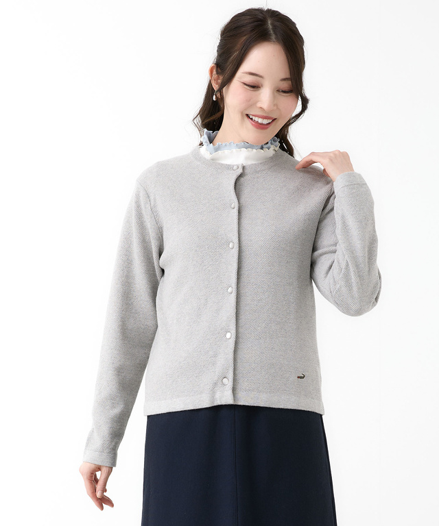 ウールブレンド 鹿の子編み ニットカーディガン【手洗いOK】